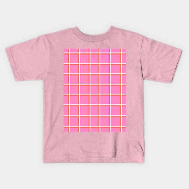 Bright Pink with Orange Squares Grid Kids T-Shirt by OneThreeSix